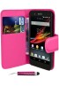 Sony Xperia E1 Pu Leather Book Style Wallet Case with free  Stylus-Pink